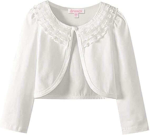 Girls Shrugs Lace Bolero Long Sleeve Cardigan Party Church Dress Cover Up