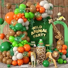 Paready Safari Balloon Arch, 120 Pcs Jungle Balloon Arch Kit, 18/12/10/5 Inch Sand White Dark Apple Confetti Green Orange Brown Balloon for Kids Tropical Birthday Wild Animal Zoo Party Decorations