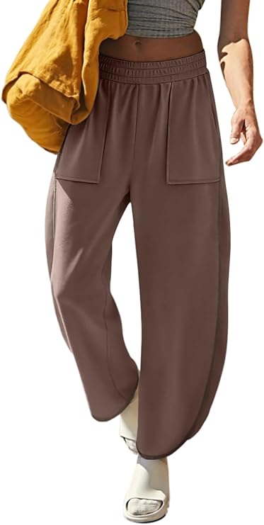 LASLULU Womens Baggy Wide Leg Sweatpants Casual Elastic High Waisted Palazzo Harem Pants with Pockets