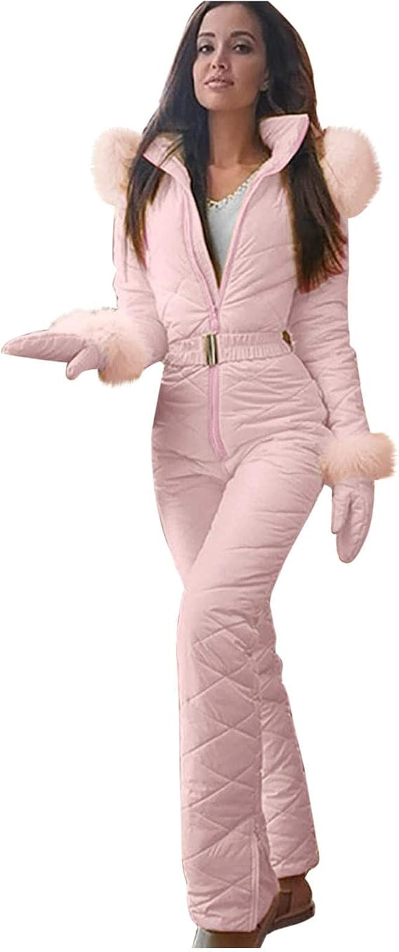 Womens Pieces Thick Warm Coat Fashion Hooded Ski Suit Jumpsuits Coveralls Winter Outdoor Snowsuits Snow Sports, Pink