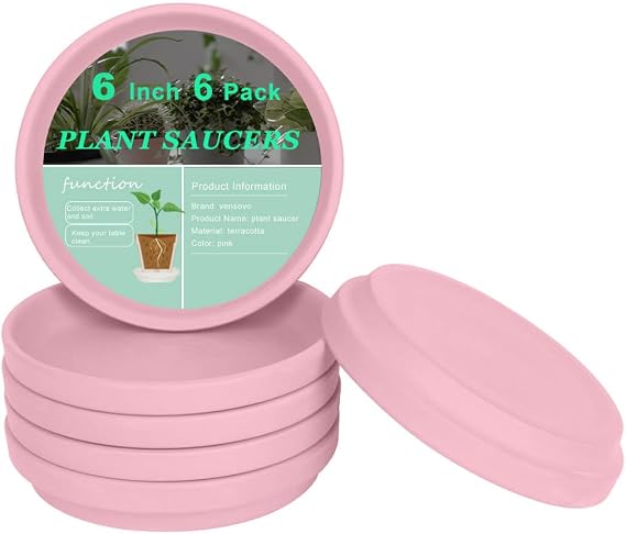 vensovo 6 Inch Peach Pink Terracotta Plant Saucers, 6 Pack Small Clay Trays