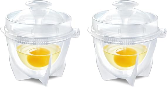 Microwave Egg Cooker (2 Pack), Rapid Hard Boiled Egg Maker & Poacher for Breakfast Sandwiches, BPA-Free Double Boiler Cups with Yolk Piercer, Non-Stick No Shell Peeling, Portable for Dorm & Office, Transparent