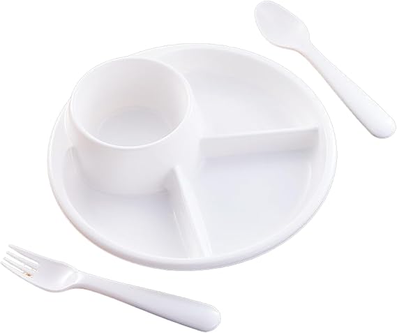 7 Compartment Plastic Divided Plates for Weight Loss Adults, Portion Control Plate with Spoon Fork, Microwave and Dishwasher Safe