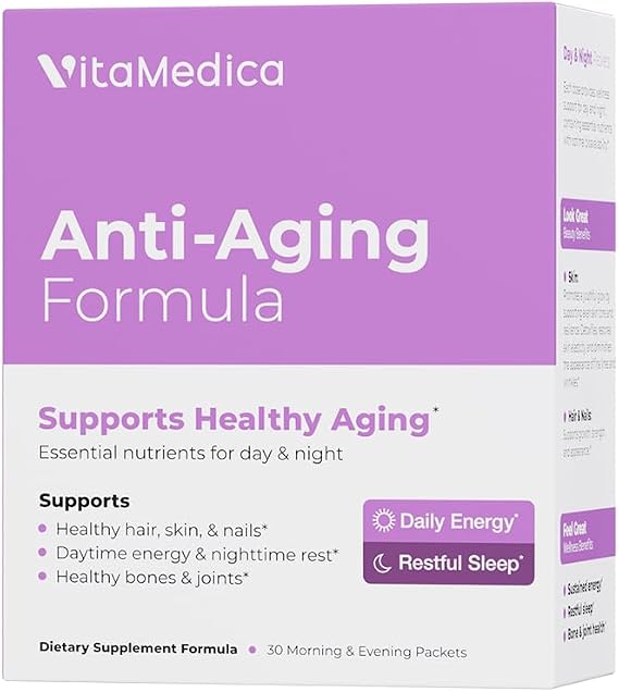 VitaMedica Anti-Aging AM/PM Multivitamin Packets, for Women & Men, 30 Packs | Supports Radiant Skin, Hair & Nails - Daytime Energy + Nighttime Recovery