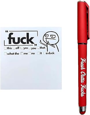 Fresh Outta Fucks Pad and Pen Funny Sticky Notes and Pen Set White Elephant Gift Novelty Pen Funny Desk Accessory Fun Gifts for Friends Red