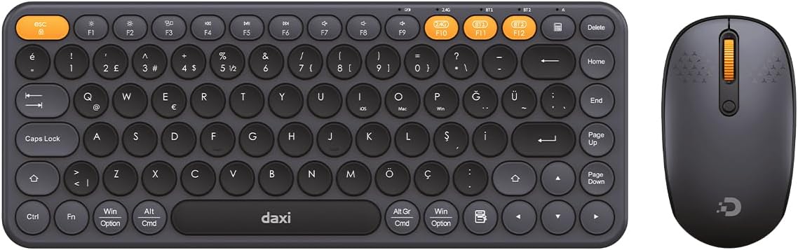 Daxi MK350 Creator Pro Combo Silent 3 Channel Bluetooth + 2.4G Wireless Turkish Q Keyboard Mouse Set (Graphite Gray)