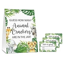 Guess How Many Animal Crackers Baby shower Game, Jungle Animal, Safari Theme Baby Shower Game - 1 Standing sign And 50 Cards For Gender Neutral Baby Shower-LK-D05