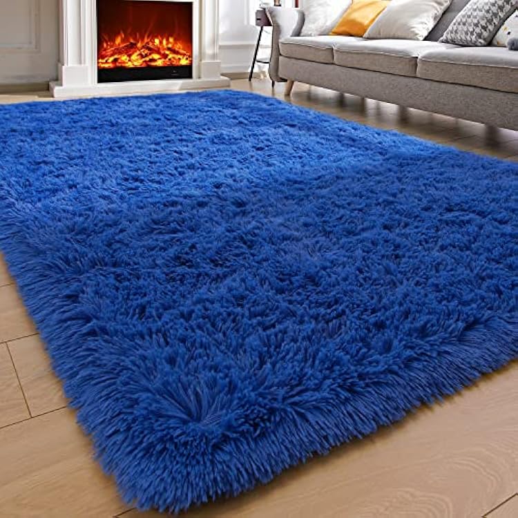 Comeet Soft Living Room Area Rug for Bedroom, No Slip Plush Fluffy Rugs-Fuzzy Comfy Rug, Indoor Floor Rug Shaggy Plush Carpets for Kids Girls Boys Dorm Nursery, 4x6 Navy Blue