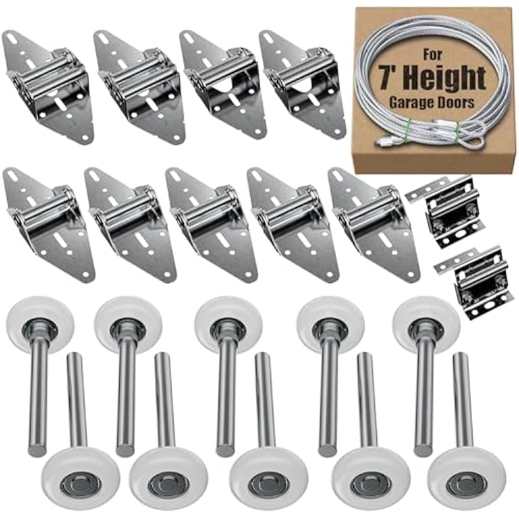 Garage Door Hardware Kit for 7 Height Garage Doors, Garage Door Hinges and Rollers, Top Bracket, Wire Rope