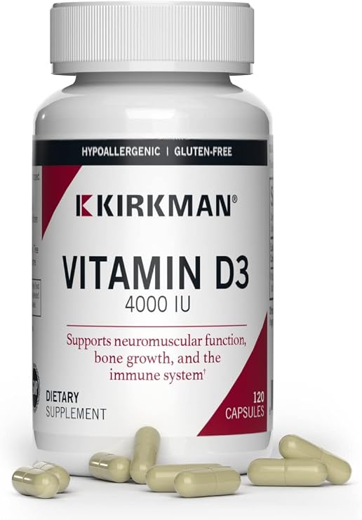 Kirkman Vitamin D-3, 4000 IU, 120 Veg Capsules