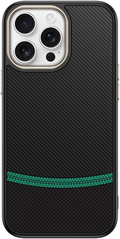 Elfia iPhone 14 Pro Max ile Uyumlu M-Safe Şarj Özellikli Kamera Korumalı Karbon Fiber Görünümlü Kılıf, Antina Siyah-Yeşil