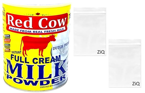 Red Cow Full Cream Milk Powder 900g (1.99lb), Made from Real Fresh Milk, Dutch Premium, Product of Netherlands/ZiQ Zip Lock Bag 2pc