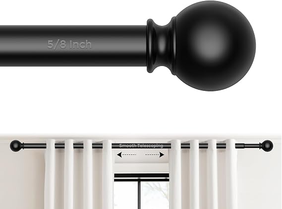 Matte Black Curtain Rods 36 to 72 Inches(3-6 Feet),5/8 inch Splicing Drapery Rods,Small Curtain Rods Set,Size: 36''-72'',Matte Black