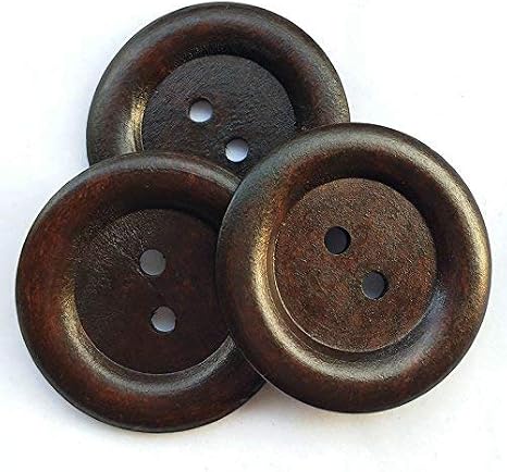 Chenkou Craft 20pcs Big Size 50mm 2" Round Wood Buttons 2 Holes Craft Sewing Button (Dark Brown)