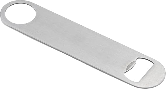 MallArt® Paslanmaz Çelik Düz Şişe Açacağı 17.8 cm - Profesyonel Barmen Tipi Bira ve Gazoz Açacağı, Asma Halkalı Metal Kapak Açıcı, Gümüş