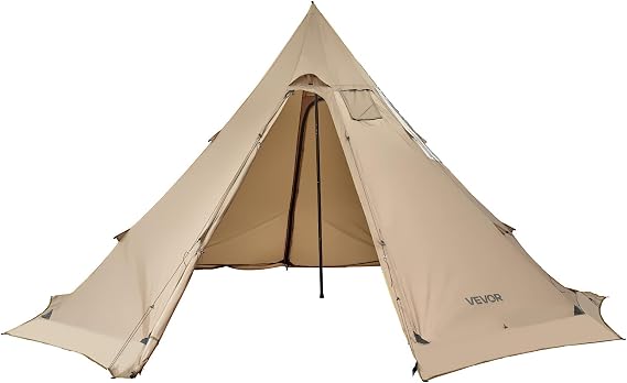 VEVOR Hot Tent, Camping Tipi Hot Tents with Stove Jack, Portable Winter Camping Tents with Snow Skirt, Easy Setup, Waterproof 4 Season Shelter Tents for Fishing Backpacking