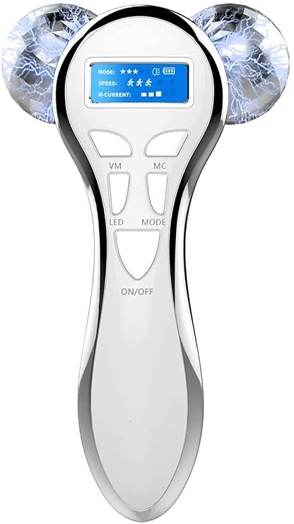 4D Microcurrent Face Massager Roller,Electric Rechargeable Face Lift Roller Arms Legs Massager for Anti Aging Wrinkles Facial Massage