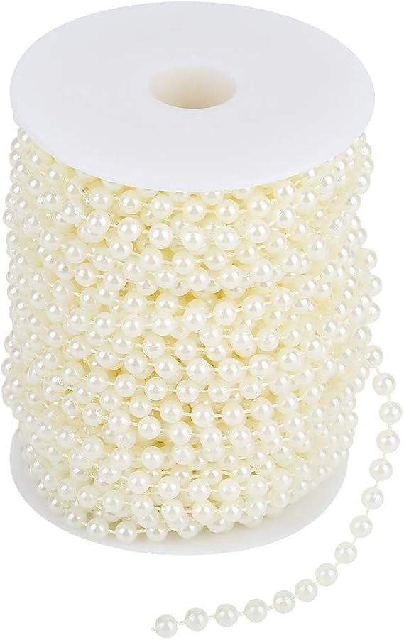 25 m/roll faux pearl bead garlands DIY long pearl beads 6 mm craft bead chain pearl garland roll for wedding party decoration (beige)