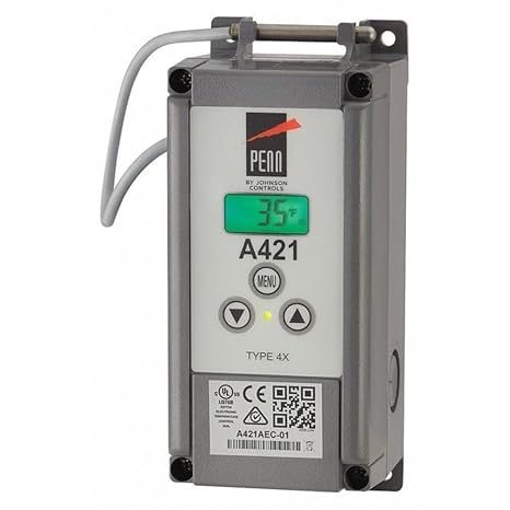 Johnson Controls A421AEC-02C Electronic Temp Control, SPDT, 1 Switch, 6.5 ft. (2m)