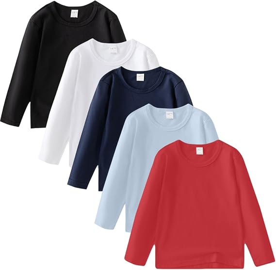 5 Pack Boys Cotton Tee Shirts for Kids Toddlers' Basic Tops T-Shirts