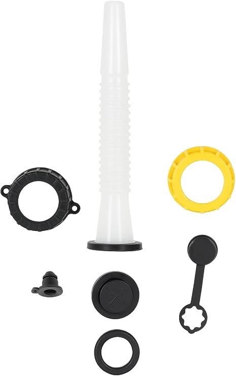 KP KOOL PRODUCTS Gas Can Nozzle - Can Spout Replacement - White and Yellow Universal Can Spout - Fuel Can Nozzle with Stopper, Collar Caps and Gas Can Vent Caps - Pack of 1