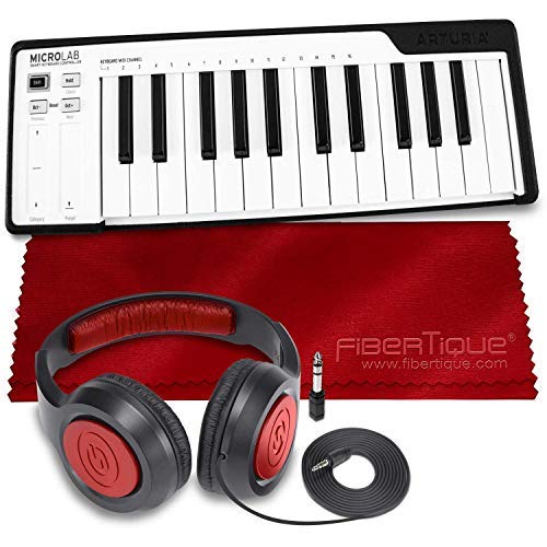 Arturia MicroLab Compact 25-Key USB-MIDI Controller Black  SR360 Over-Ear Dynamic Stereo Headphones & Fibertique Microfiber Cleaning Cloth