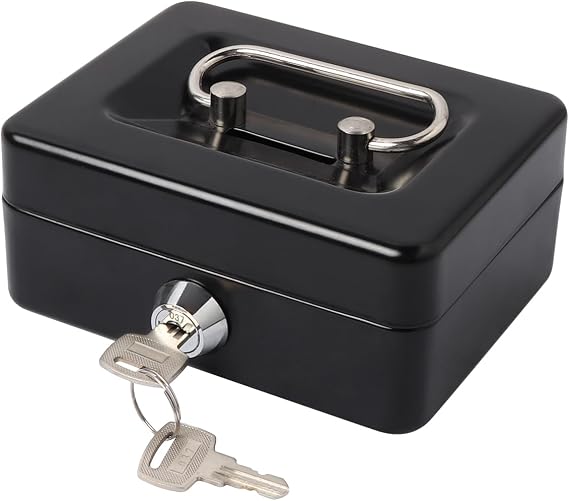 Small Cash Box with Lock and Slot, Lovndi Money Box for Cash, Piggy Bank for Kids, Black