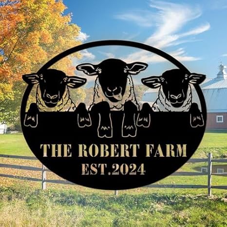 Personalized Sheep Farm Metal Sign, Lamp Farmhouse Decor, Family Name Sign, Metal Garden Sign, Farmer Gift, Farm Metal Art, Metal Farm Sign