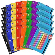 IKAYAS 40Pcs Colorful Pencil Pouch for 3 Ring Binder, 3 Ring Binder Pencil Pouch Bags for Classroom, Bulk Pencil Case Pencil Box
