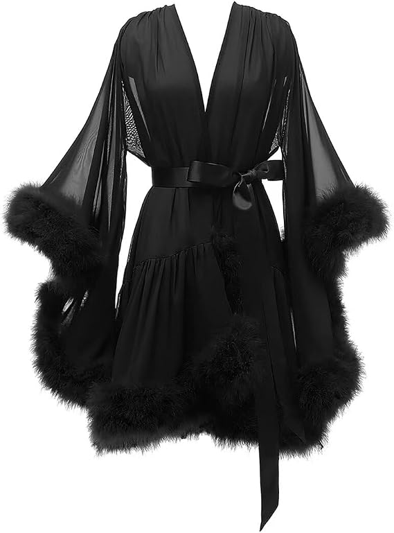 Molisa Sexy Feather Bridal Robes Chiffon Bridal Dressing Gown Short Wedding Scarf Illusion Lingerie Nightgown Sleepwear