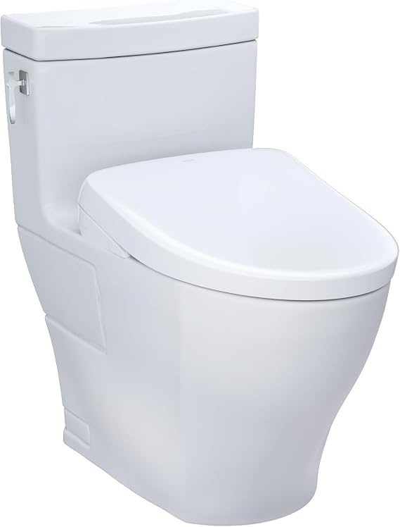 TOTO WASHLET Aimes One-Piece Elongated 1.28 GPF Toilet and Contemporary WASHLET S7A Contemporary Bidet Seat, Cotton White - MW6264736CEFG#01