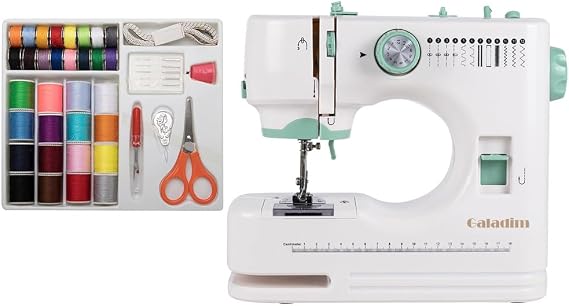 Mini Sewing Machine for Beginner by Galadim (Sewing Supplies set included) - Small Sewing Machines with Two Needle Types, Two Speeds, LED Sewing Light, Foot Pedal GD-073-A4
