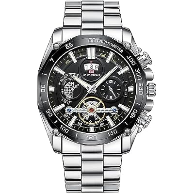 Mens Automatic Mechanical Watch Fashion Business Waterproof Mens Watch Casual Mens Stainless Steel Luminous Function Watch, Tourbillon Appearance Design Quartz Watch