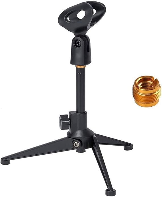 Universal Adjustable Desk Microphone Stand Portable Foldable Tripod MIC Tabletop Stand with Small Plastic Microphone Clip Such as Sm57 Sm58 Sm86 Sm87