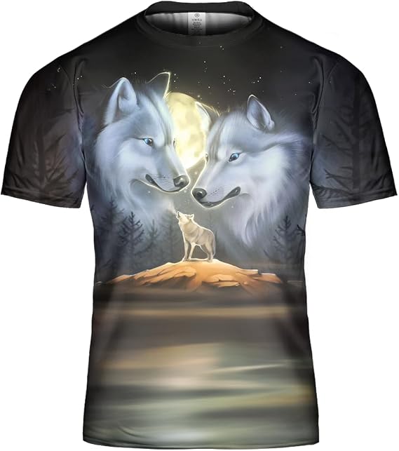 Wolf Shirt for Women Graphic 3D Design Gifts Adult Three Wolf Moon T-Shirt Howling Wolf Tshirt Men