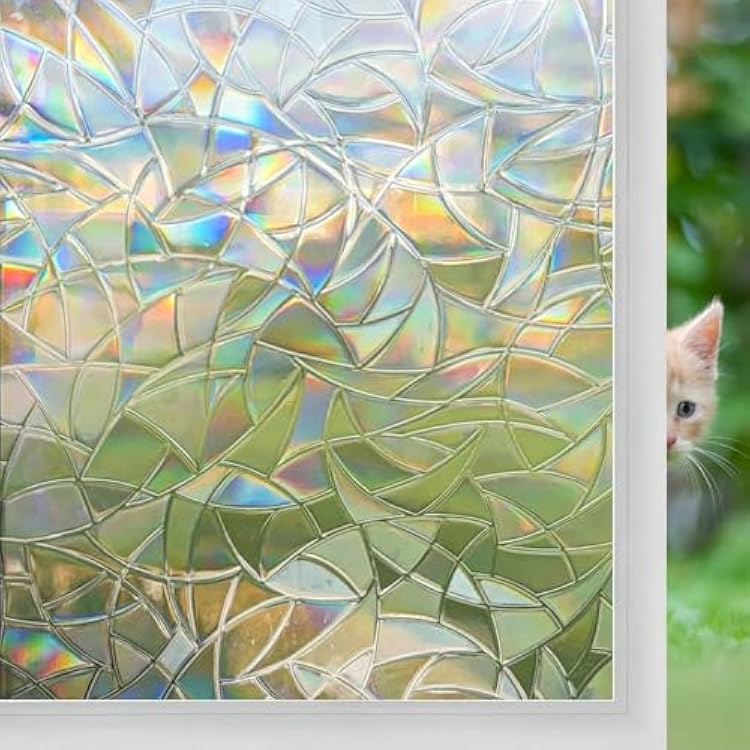 Niviy Window Privacy Film Rainbow Sticker Vinyl 3D Decorative Iridescent Window Cling Non Adhesive Prism Windows Covering for Glass Door 12 x 78.7 inches