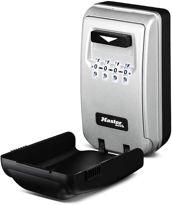 Master Lock 5425D Set Your Own Combination Wall Mount Lock Box with Light Up Dials, 6 Key Capacity, Black