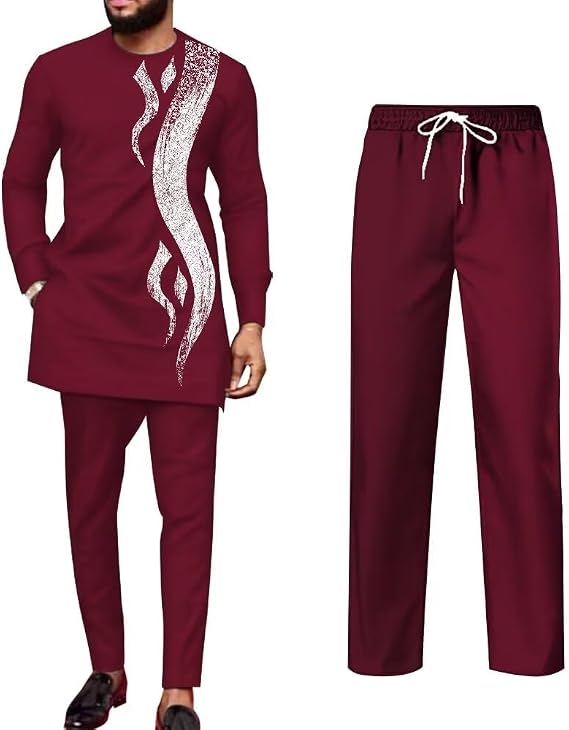 Dashiki Men's 2-Piece African Print Long Sleeve Shirt and Trousers