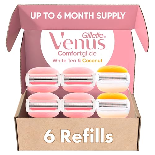 Gillette Venus ComfortGlide White Tea 4 count, with Gillette Venus ComfortGlide plus Olay 2 count, Womens Razor Blade Refills