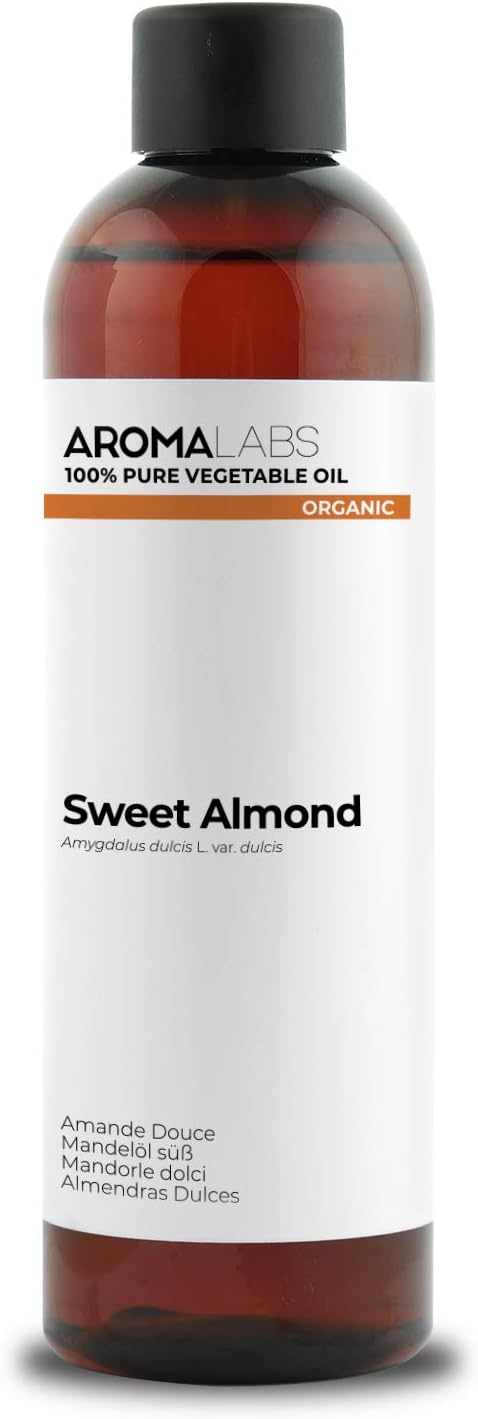 ORGANIC - SWEET ALMOND Oil - 250mL - 100% Pure, Natural, Cold Pressed and AB Certified - AROMA LABS (French Brand)