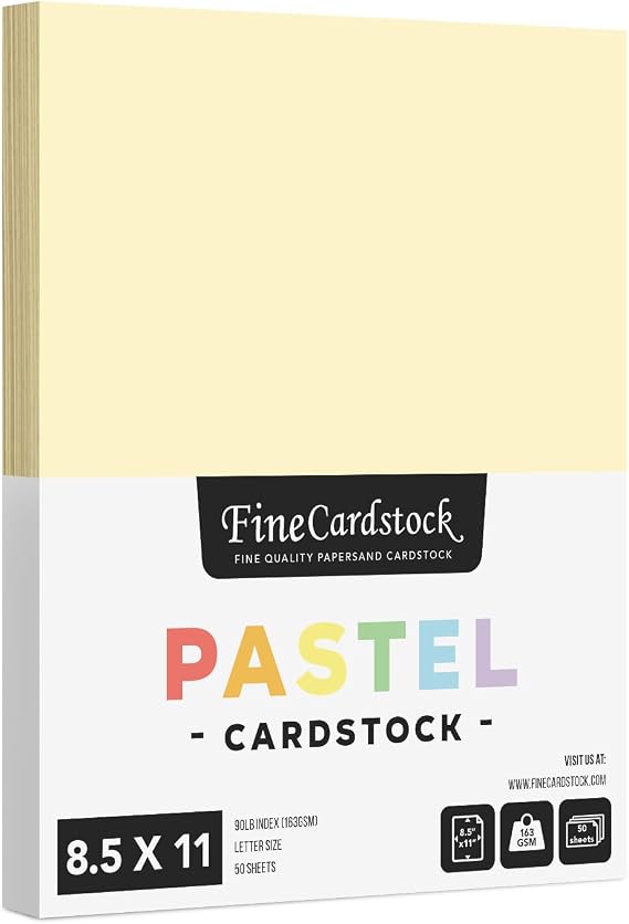 8.5 x 11" Ivory Pastel Color Cardstock Paper - Great for Arts and Crafts, Wedding Invitations, Cards and Stationery Printing | Medium to Heavy Card Stock 90lb Index (163gsm) | 50 Sheets per Pack