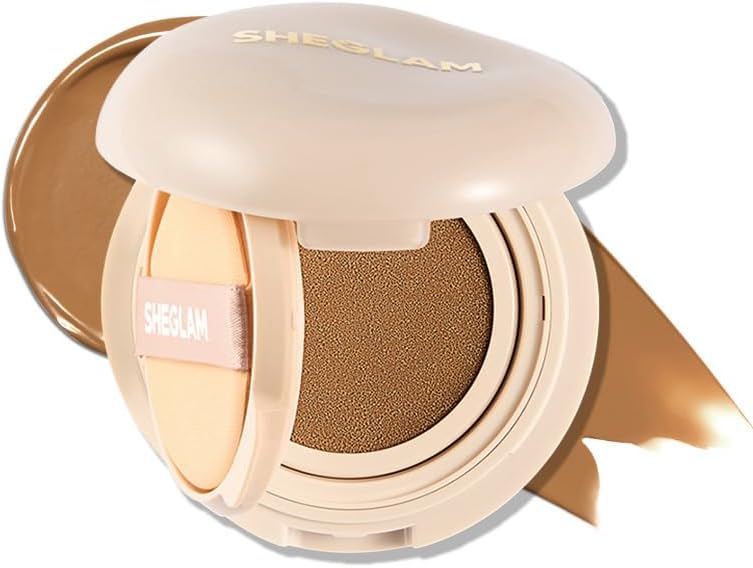 SHEGLAM Lock & Go Long-Lasting Cushion Foundation Soft Matte Weightless Waterproof for Flawless Base Makeup-Caramel