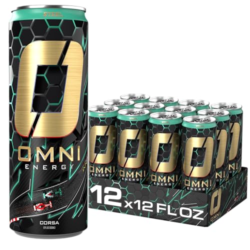 OMNI Energy Drink Corsa 12 Oz Pack of 12 | Contains 200mg Clean Caffeine, B Vitamins | Sugar-Free, Low Calorie, Energy Drink for All-Day Vitality
