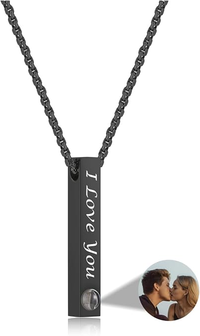 Zysta Picture Necklace Personalized Customized Photo Projection Necklace Vertical Cuboid Bar Pendant Necklace Birthday Anniversary Memorial Jewelry for Women Men