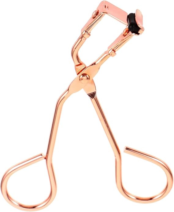Rose Gold Eyelash Curler with Refill Pads - Mini Lash Curler for All Eyelash Shapes - Professional Silicone Makeup Tool with Precision Tweezers - 2-in-1 Beauty Kit in Stainless Steel Design