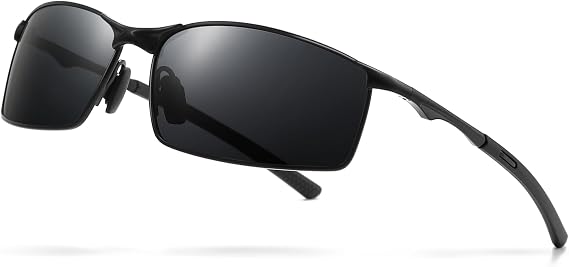 SUNGAIT Ultra-Lightweight Polarized Sunglasses Men for Driving Fishing Golf, Rectangular Metal Frame with Spring Hinge