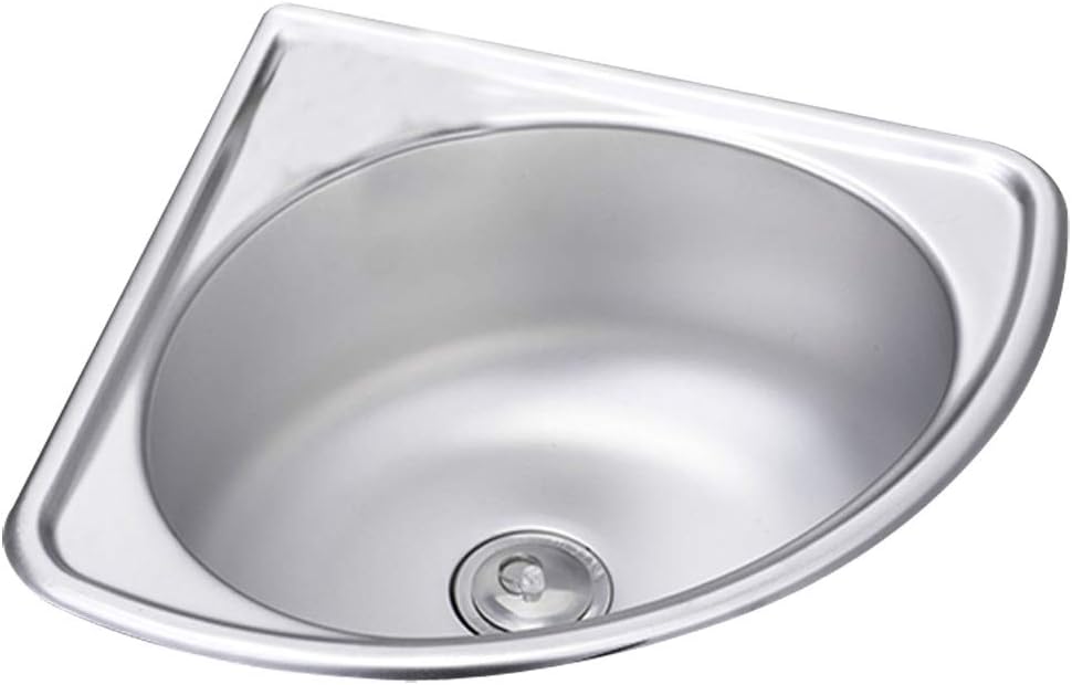 44cm Single Stainless Steel Triangle Wash Basin Sink,Thick Small Sink Corner Wall-mounted with Strainer  Down Pipe