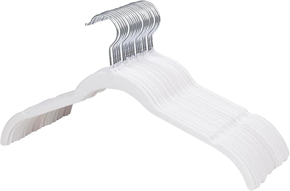 ManGotree Velvet Shirt Hangers for Women, 16.5 Suit Hangers with Shoulder Groove, Non-Slip Dress Clothes Hanger for Coats, Tank Tops, Shirts, Blouses, Shorts 22 Pack, White