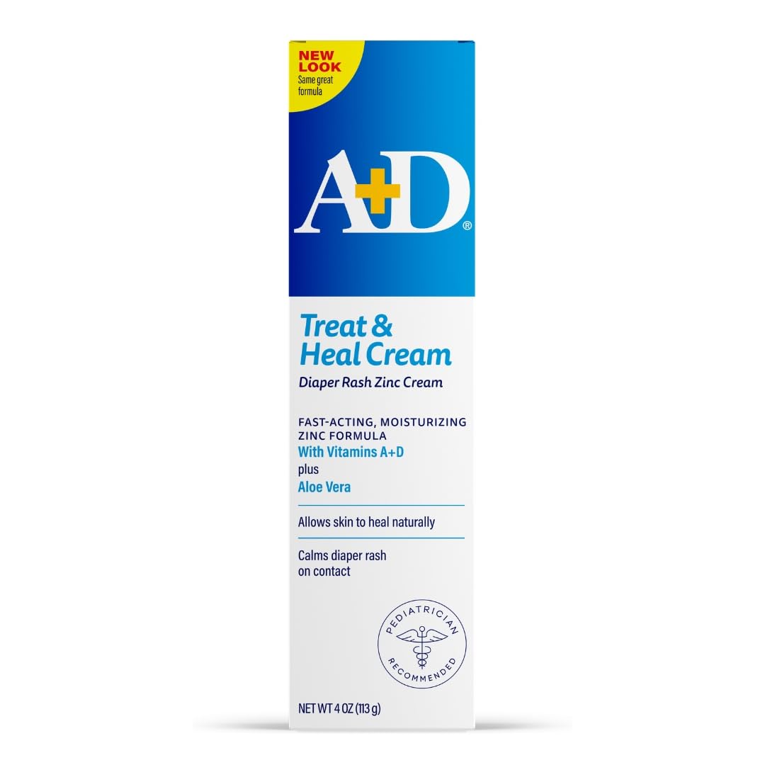 AD Zinc Oxide Diaper Rash Treatment Cream, Dimethicone 1%, Zinc Oxide 10%, Easy Spreading Baby Rash Cream, 4 Ounce Tube Packaging May Vary
