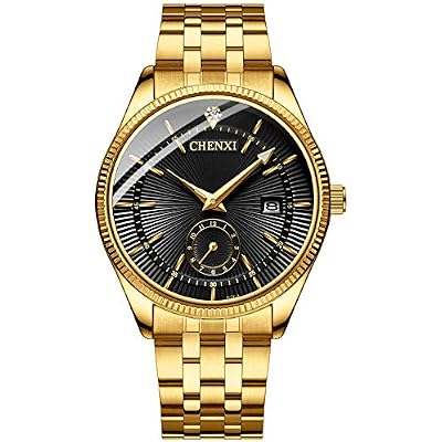 FANMIS Mens Luxury Analog Quartz Gold Wrist Watches Business Stainless Steel Band Dress Wrist Watch Classic Calendar Date Window 3ATM Water Resistant